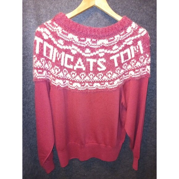 Current Elliott Alpaca Wool Blend Red & Cream Tomcats Fair Isle Sweater Size 1 - Picture 6 of 9